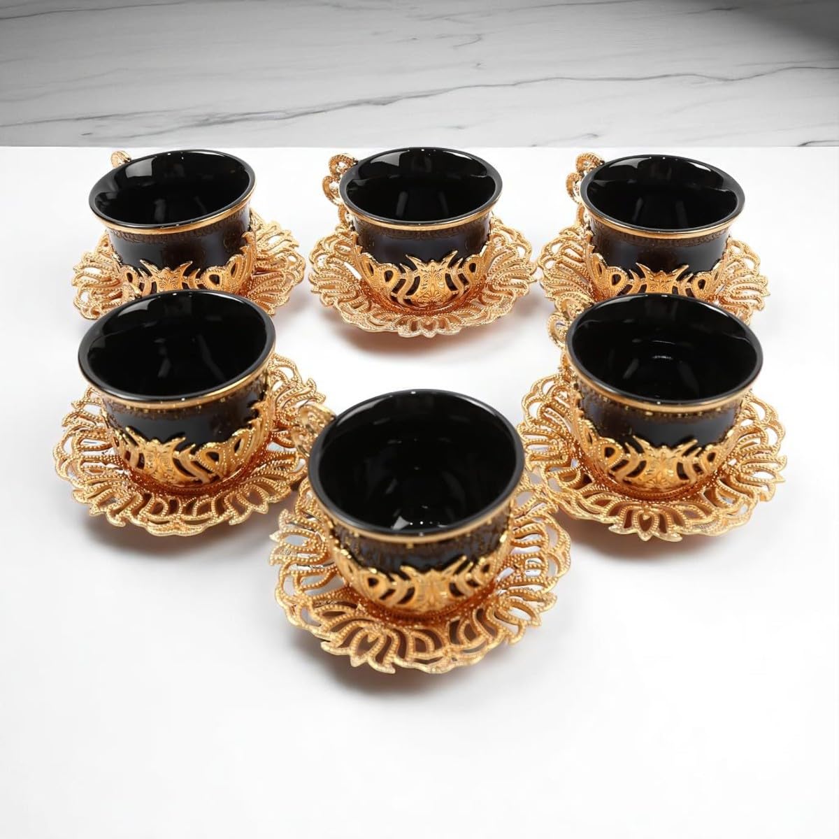 Alisveristime - Juego de platos de porcelana para café espresso, 12 unidades, color dorado