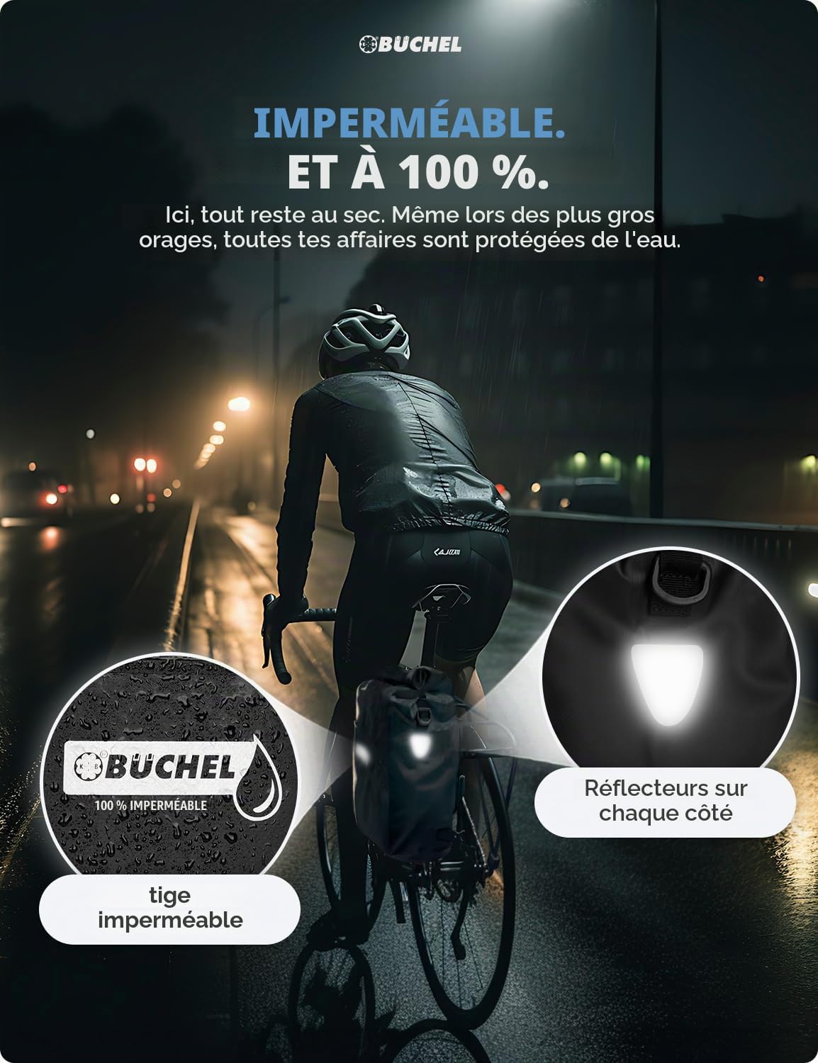 Büchel 3in1 Sacoche de vélo pour Porte-Bagages, utilisable comme Sac à Dos, Sac à bandoulière ou Sacoche de Porte-Bagages | Sacoche de vélo imperméable et réfléchissante