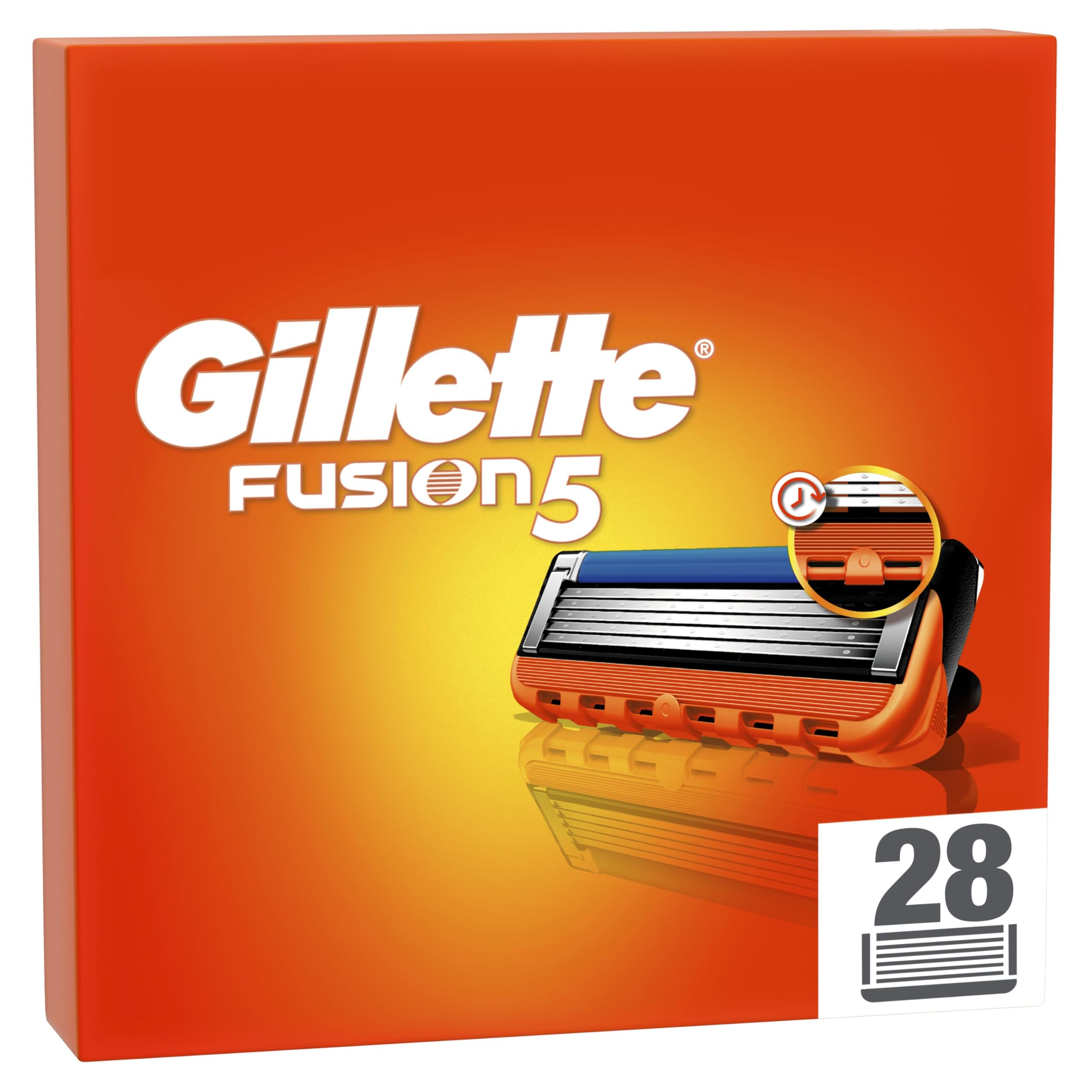 Gillette Recharges De Rasoir Fusion5 Pour Hommes, Pack De 28, AUTHENTIQUES, Cartouches Avec Bande Lubrifiante Et 5 Lames Pour Un Rasage Manuel Efficace, Compatibles Avec Les Manches De La Série Fusion