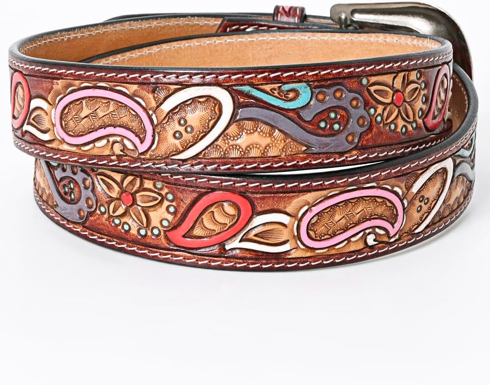American Darling Beautifully Hand Tooled Tan Genuine Leather Belt Men and Women Western with Removable Buckle