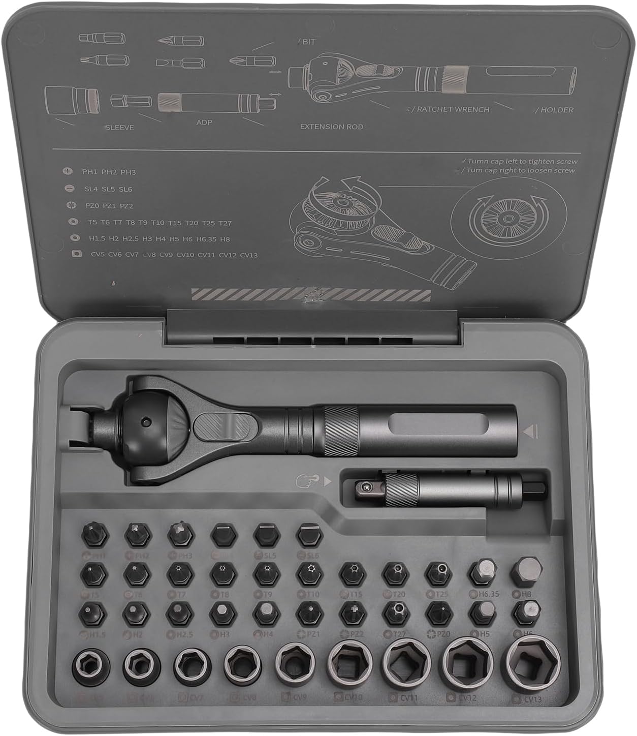 40 in 1 Ratchet Set, 45 Tooth Mechanism 50Nm Torsion Mini with Detachable Handle Magnetic Tips, for Home Electronics Repair, Furniture Assembly