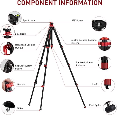Miniatura 9 de IFOOTAGE TC6S - Trípode de cámara de carbono, trípode de video profesional de 3 secciones con poste central, cabeza de bola giratoria de 360 ,