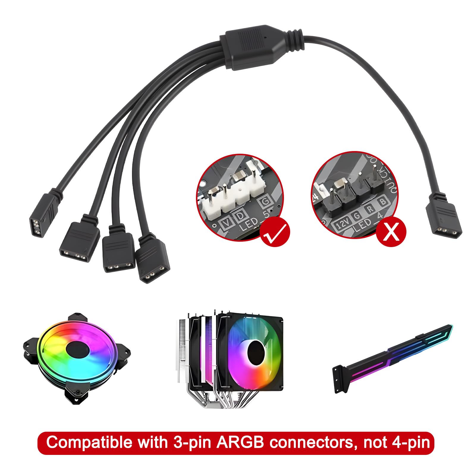 Câble Répartiteur ARGB 5V 3 Broches 1 vers 3 Ports 30 cm pour Ventilateur PC