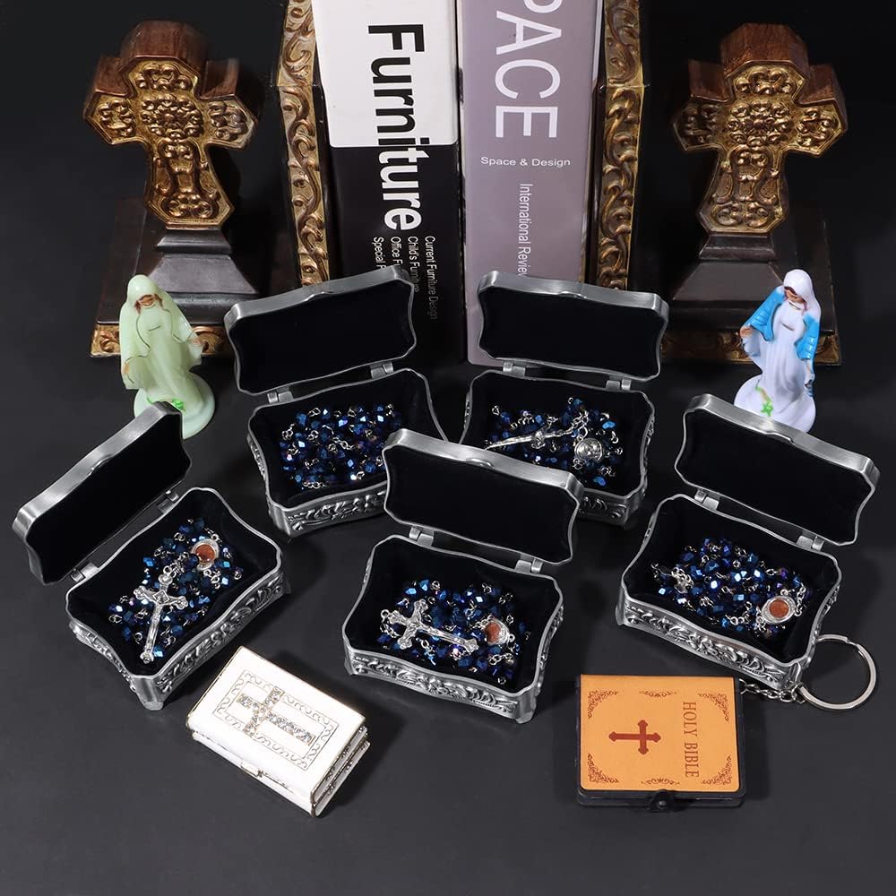 Rosary Beads for Women With Box, Blue Crystal Catholic Necklace, Last Supper Vintage Jewelry Box, Anglican Prayer Beads Christian Gifts - Image 6