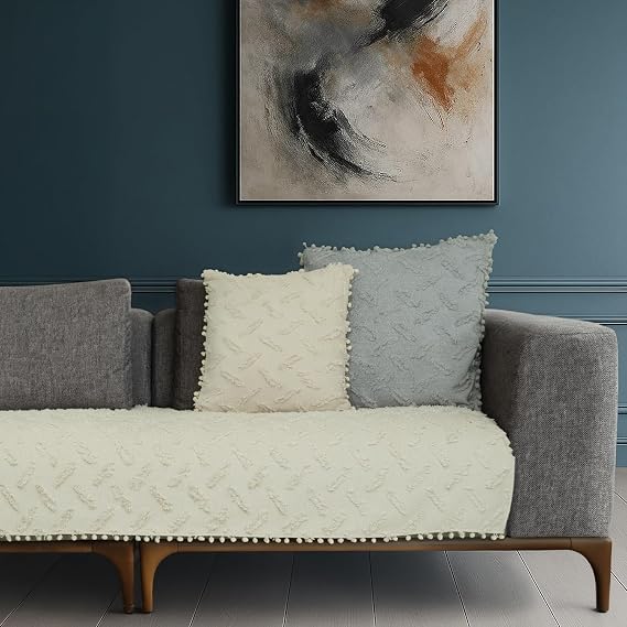 Ponela Bohem Ponponlu Koltuk Örtüsü 90x200 cm Sadece Oturma Alanı (1 Adet)- Krem