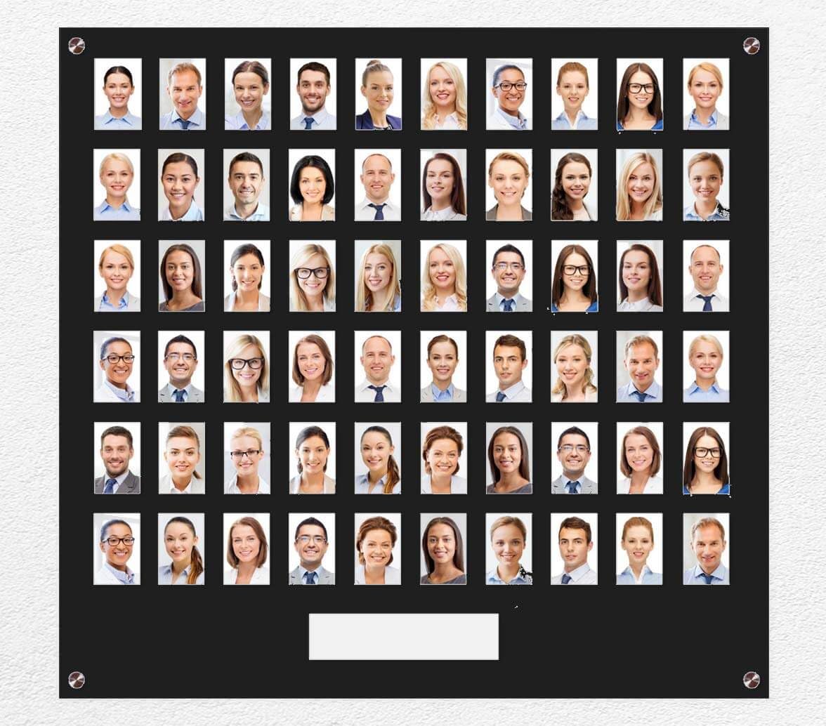 Get Acrylic Photo Frames - Black 60 Pocket Image Staff, Student, Employee Display Board With Pocket Header. 704mm Height x 760mm Width (70.4cm x 76cm)