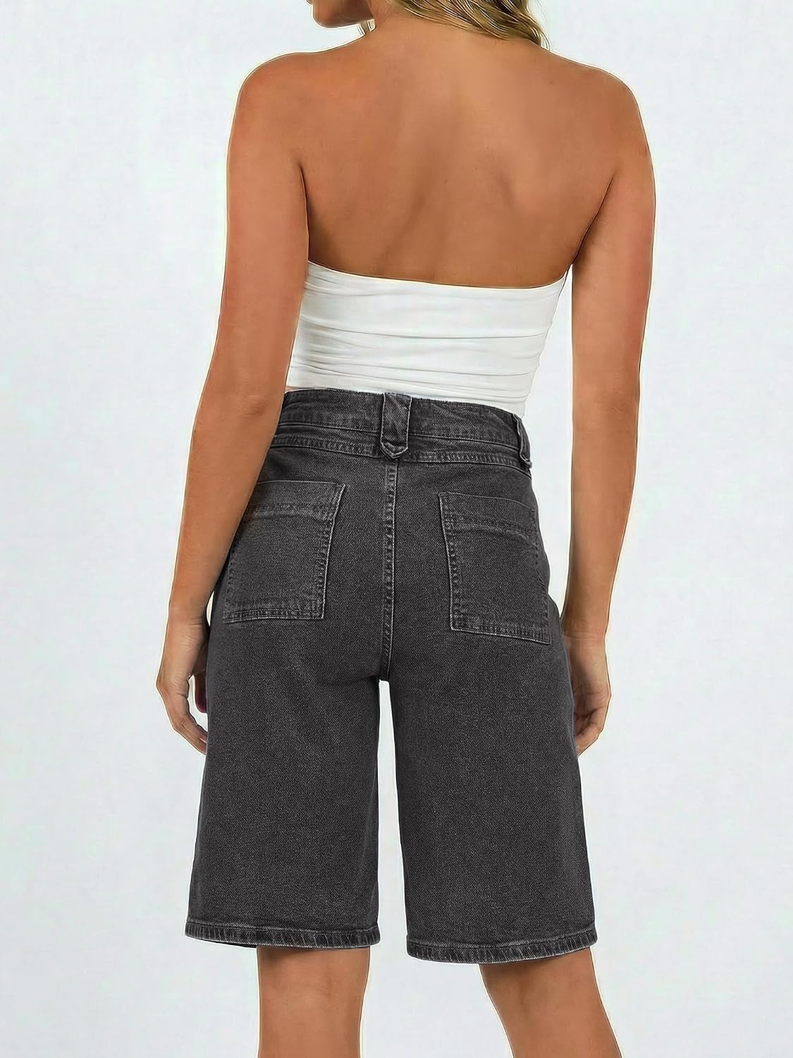 EMMIOL Bermuda Jean Shorts for Women Long Knee Length High Waisted Stretchy Cotton Jorts with Pockets Denim Summer Clean Fit