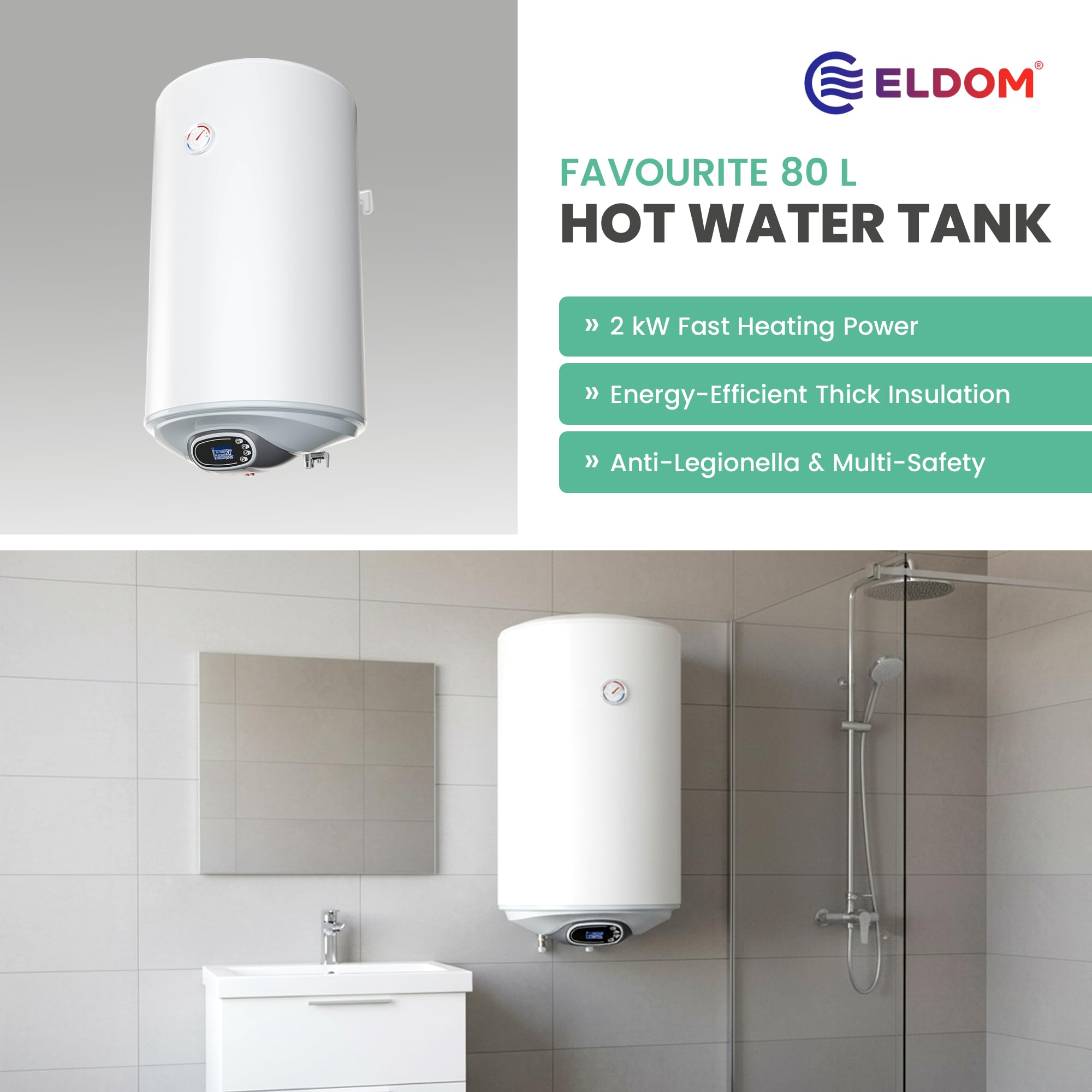 ELDOM FAVOURITE 80 litri serbatoio acqua calda 2 kW Electronic Control Wi-Fi