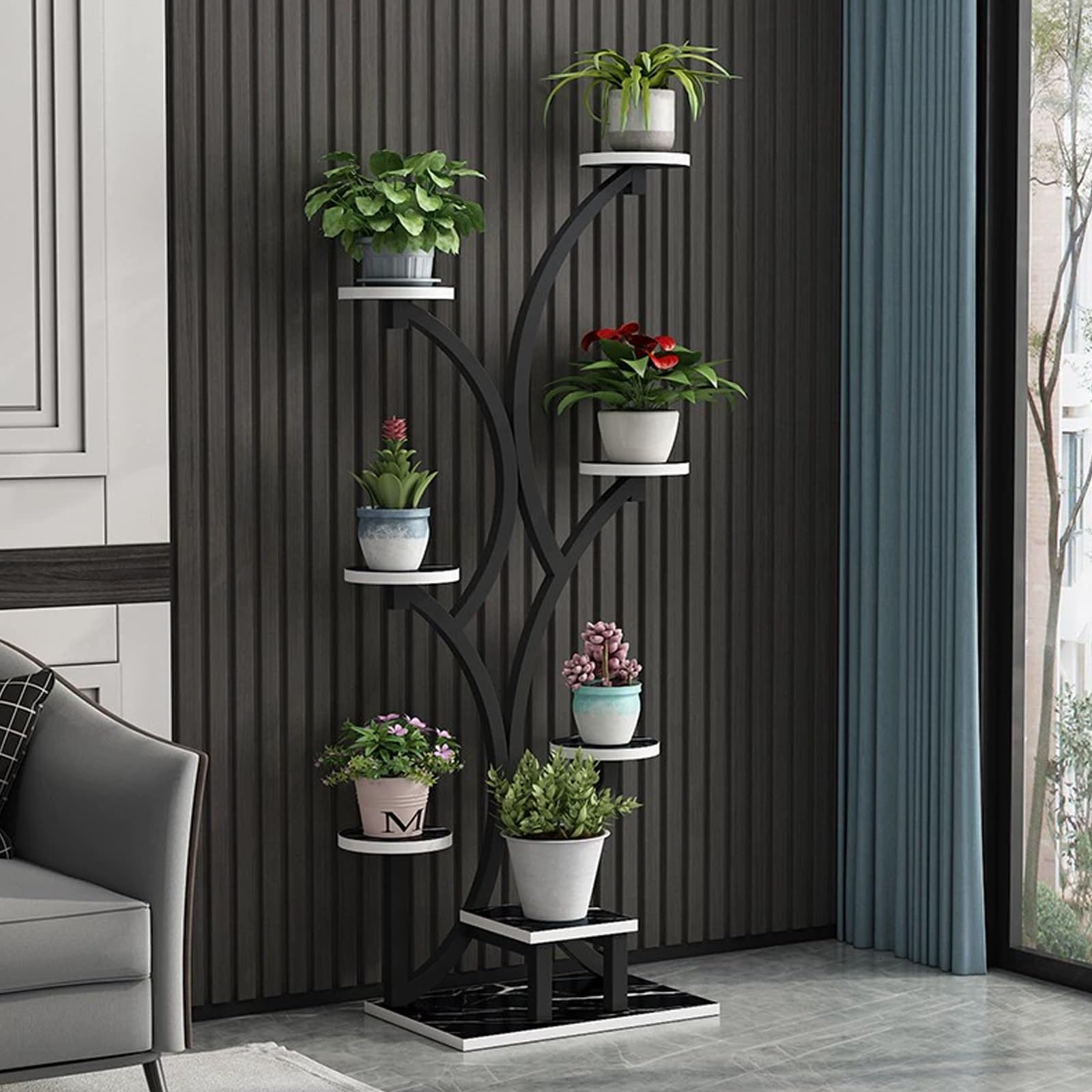 Étagère haute en métal pour plusieurs pots de fleurs et support en fer forgé de jardin