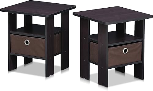 Miniatura 4 de Mesa de noche con cajón Furinno, Madera, Marrón oscuro