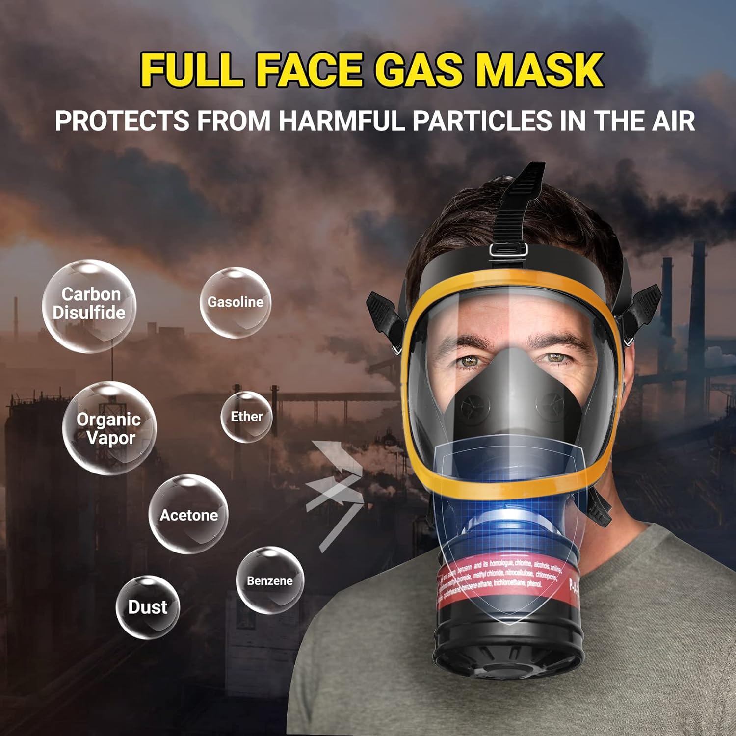 Masque respiratoire réutilisable complet pour le visage, masque à gazavec filtre à charbon actif 6001 cn et 40 mm pour pulvérisation, ponçage, peinture, polissage, 10 tampons