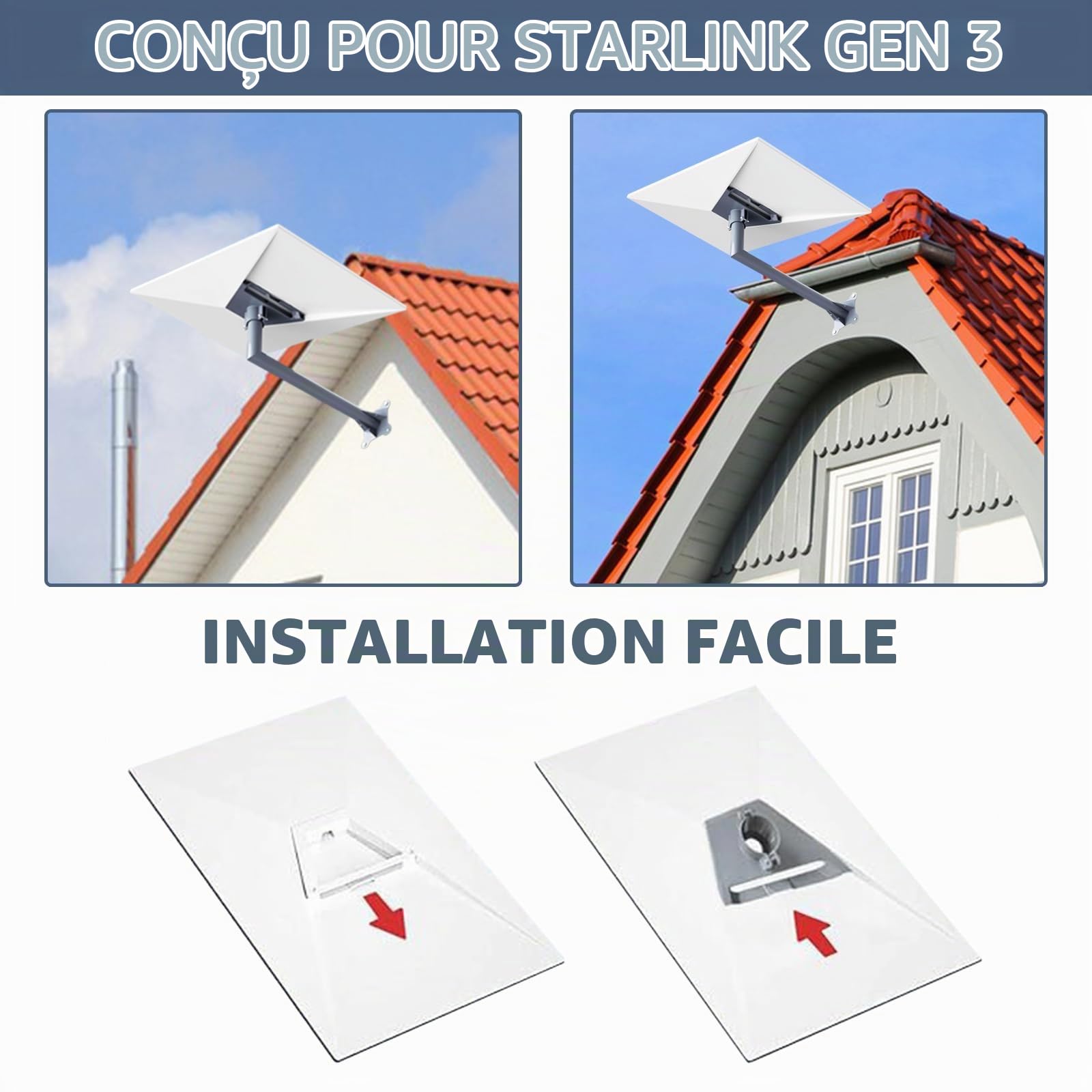 Starlink Gen 3 Kit de montage mural à angle vertical Starlink Gen 3 pour montage mural Starlink Gen 3 avec adaptateur de tuyau Starlink V3 pour montage sur poteau Starlink Gen 3