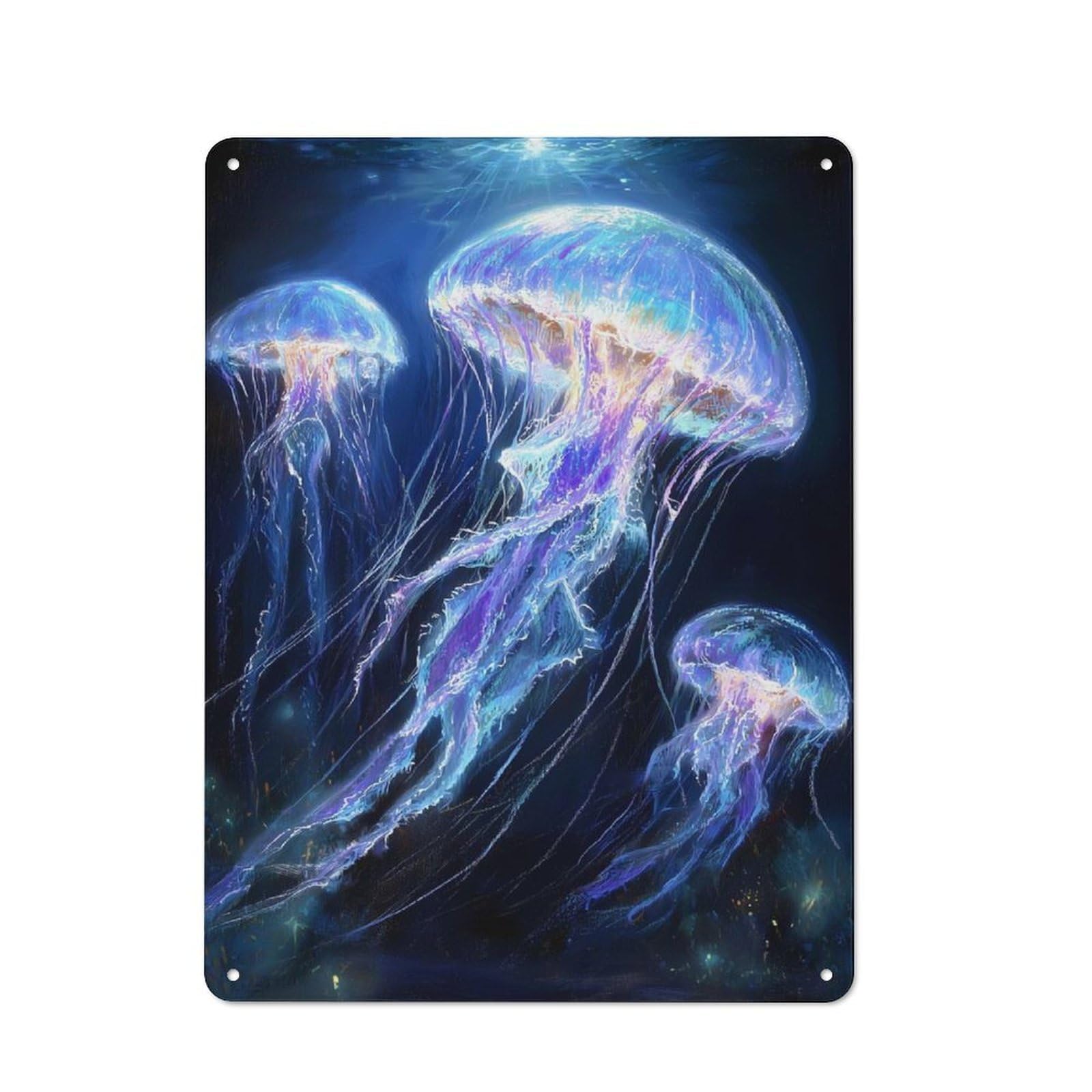 Bioluminescent Jellyfish in Deep Ocean Retro Tin Wall Plaque 40x30cm for Home Office Or Studio, Wall Decoration for Home Offices And Studios