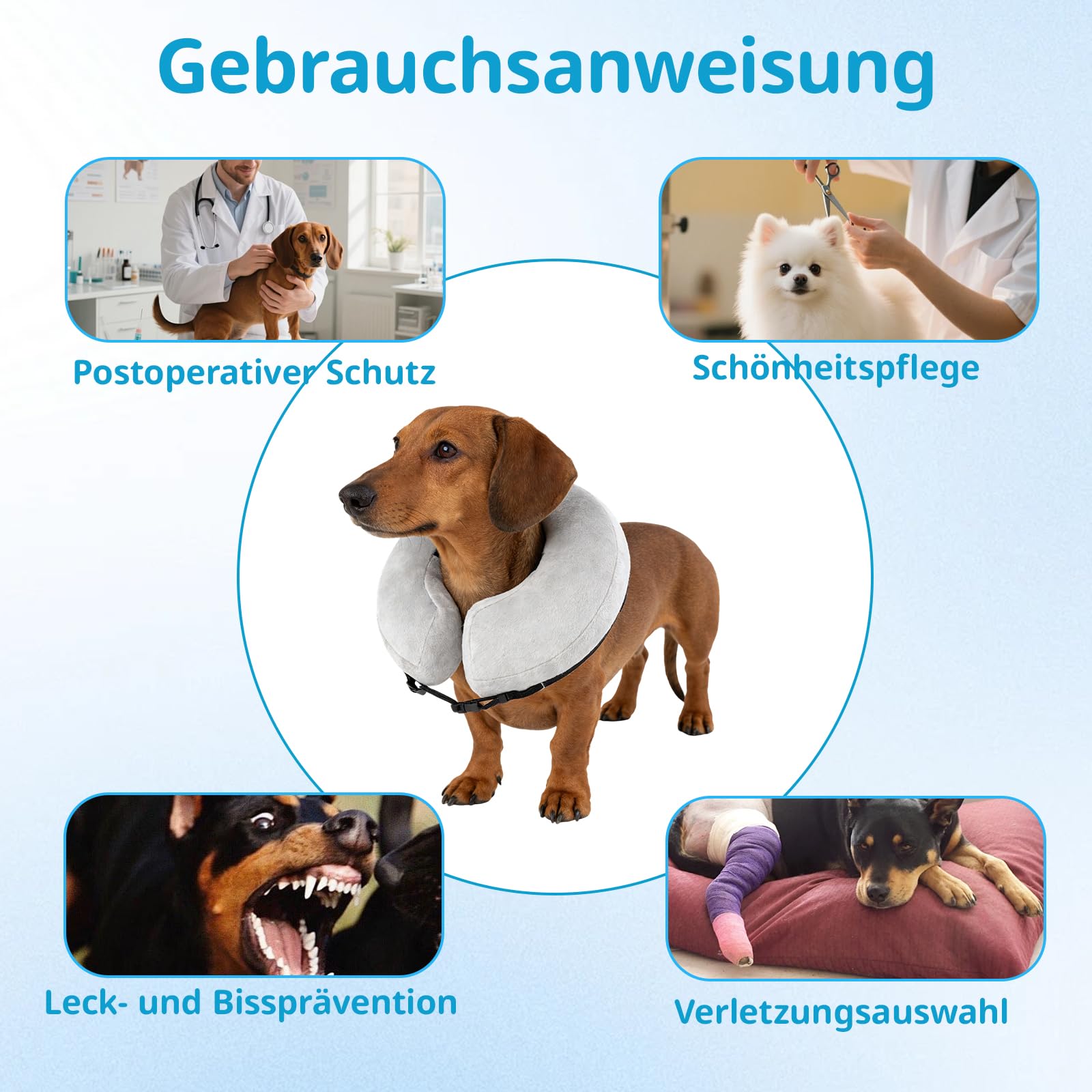 Aufblasbare Halskrause für Hunde mit 1 Luftpumpe, Graue Halskrause Hund, Weicher Hundekragen Leckschutz Für Hunde Kitten, LeckSchutz Hund Für Halsumfang 25-36 cm
