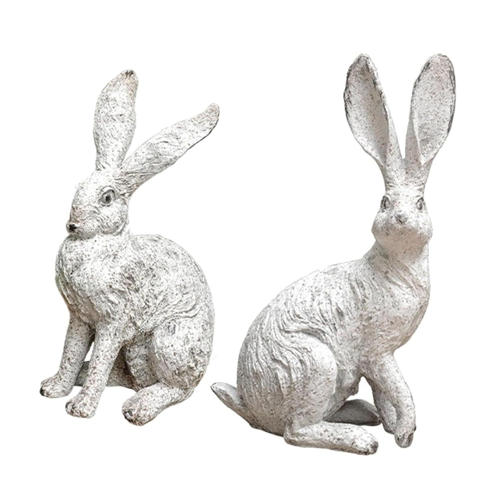 FriendshipHome Yard Art 2Pcs Rabbit Garden Statue Outdoor Cute Bunny Figurine Decor Resin Animal Sculpture Lawn Gift