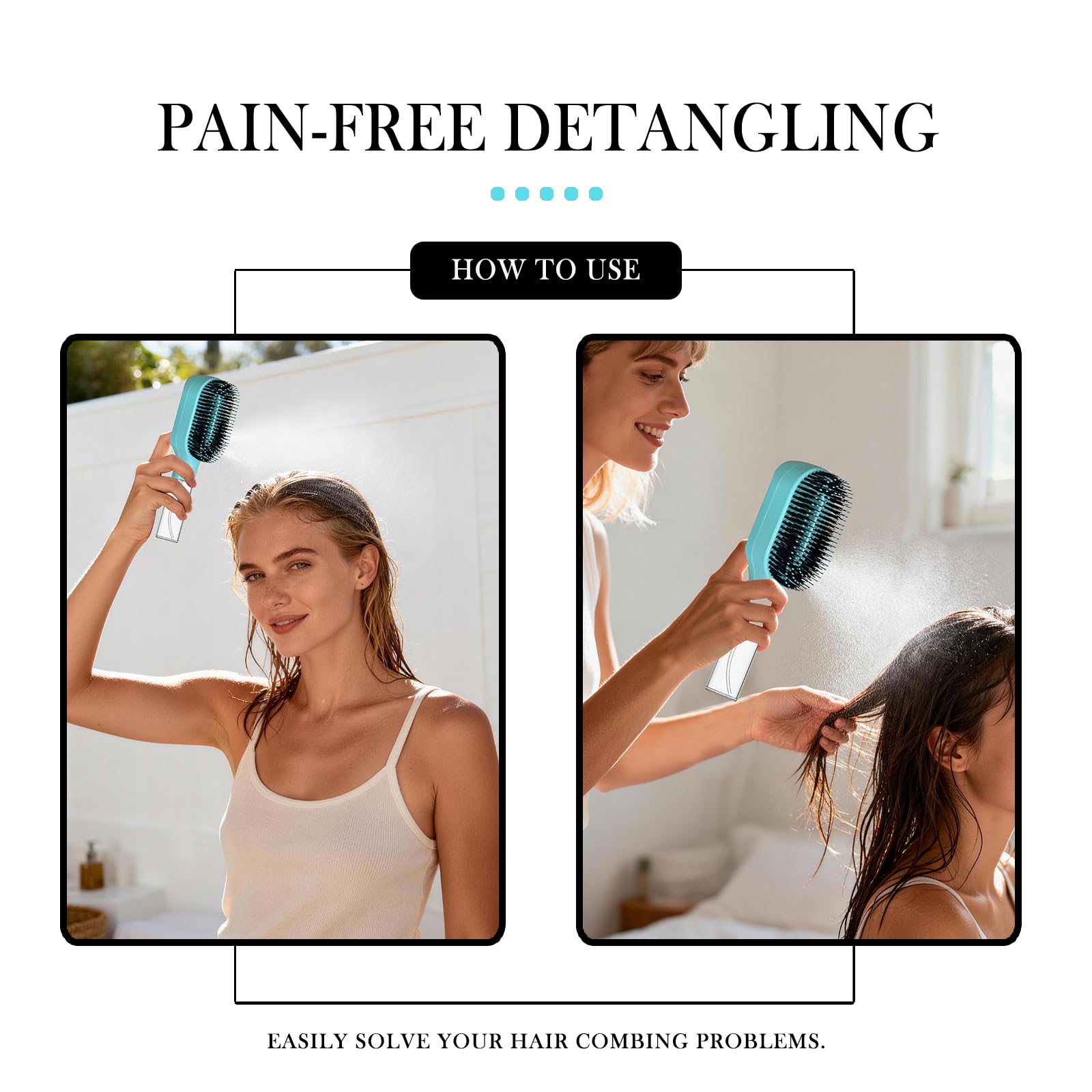 2-in-1-Entwirrer-Haarbürste, mit integriertem Sprühnebel, Nass- und Trocken-Entwirrungsbürste für lockiges, gewelltes und glattes Haar, kein Verheddern, Anti-Frizz-Haarpflegebürste, Wasserspeicher, 50