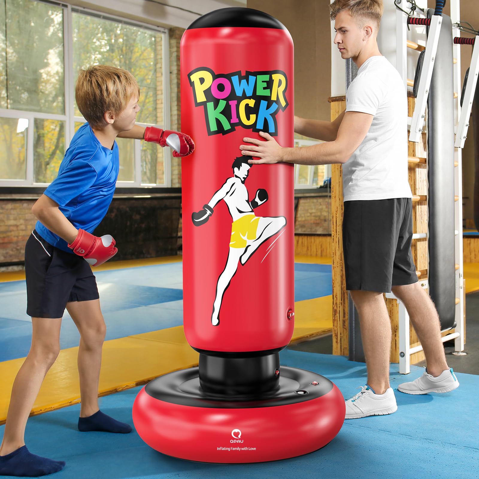 QPAU Boxsack für Kinder, hoher 168 cm, Geschenke für Jungen und Mädchen im Alter von 5–12 Jahren zum Üben von Karate, Taekwondo, MMA und zur Linderung von Pent-Up-Energie bei Kindern (Rot)