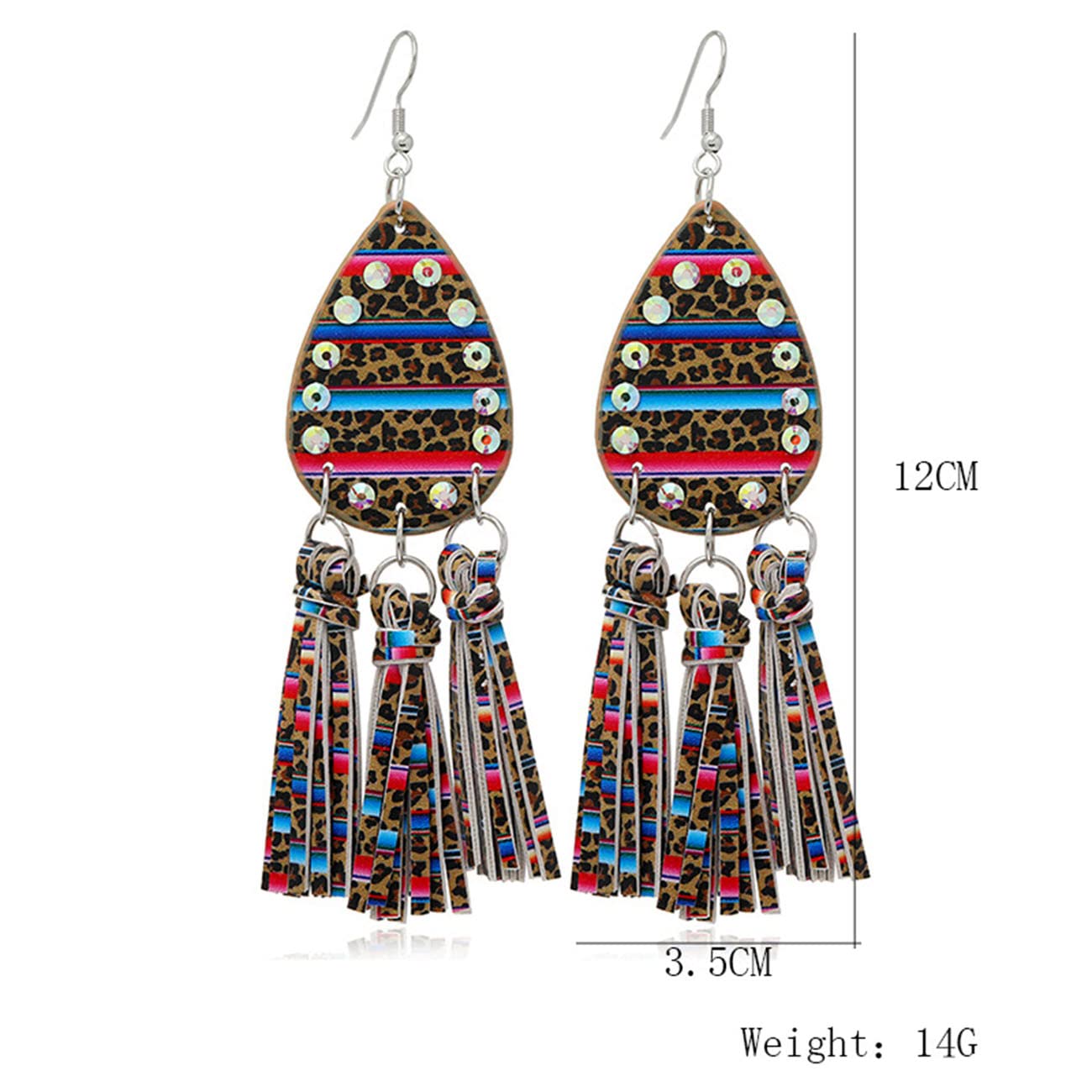 RWRAPS Damen-Ohrstecker-Set, Damen-Ohrstecker, Herren-Ohrstecker, runde Ohrstecker, Edelstahl-Ohrstecker, Leder-Quasten-Ohrringe, Bunte Quadrate