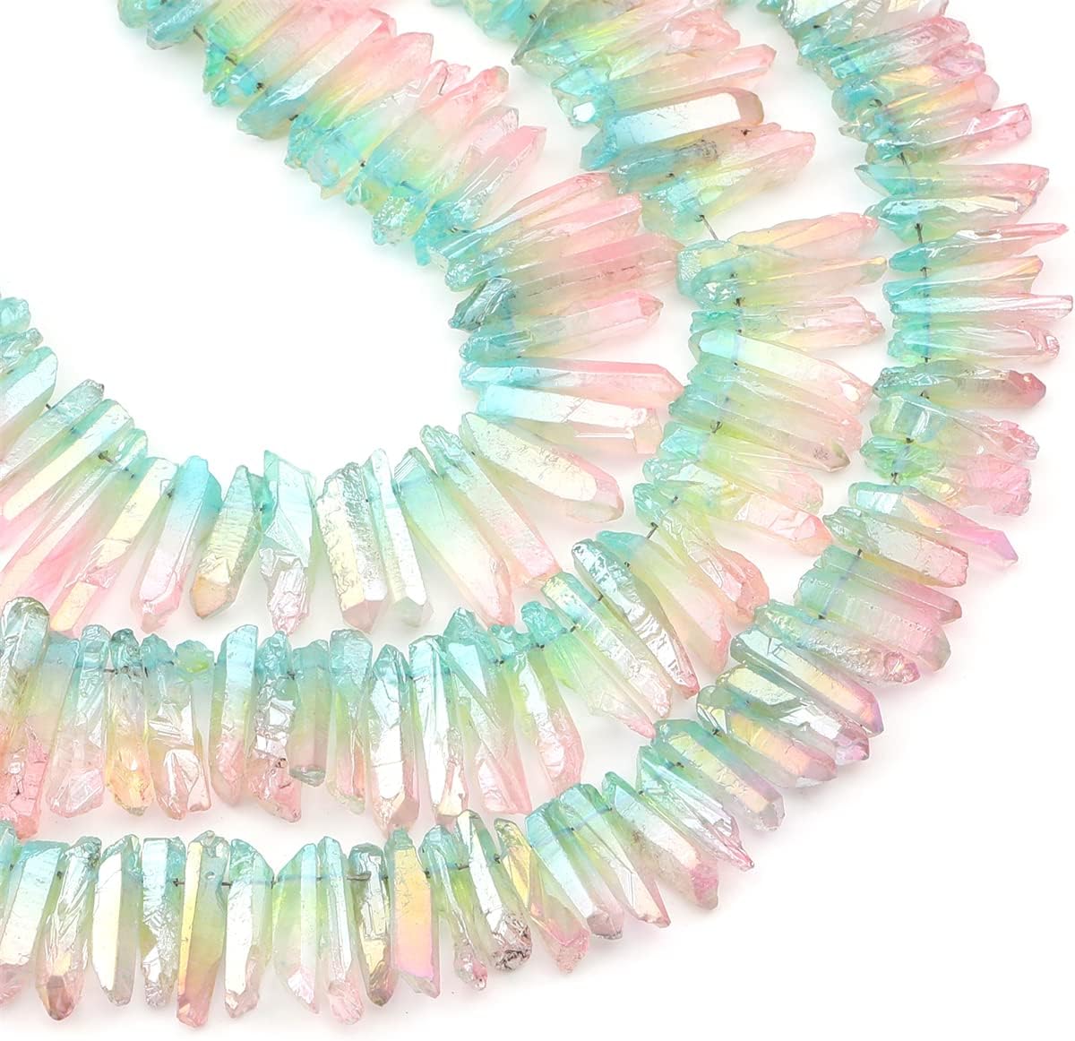 Light Blue/Pink Titanium Coated Crystal Quartz Spike Point Stick Beads Rough 1.0"-1.5" for Jewelry Making 15 Inch/Strand - Image 4