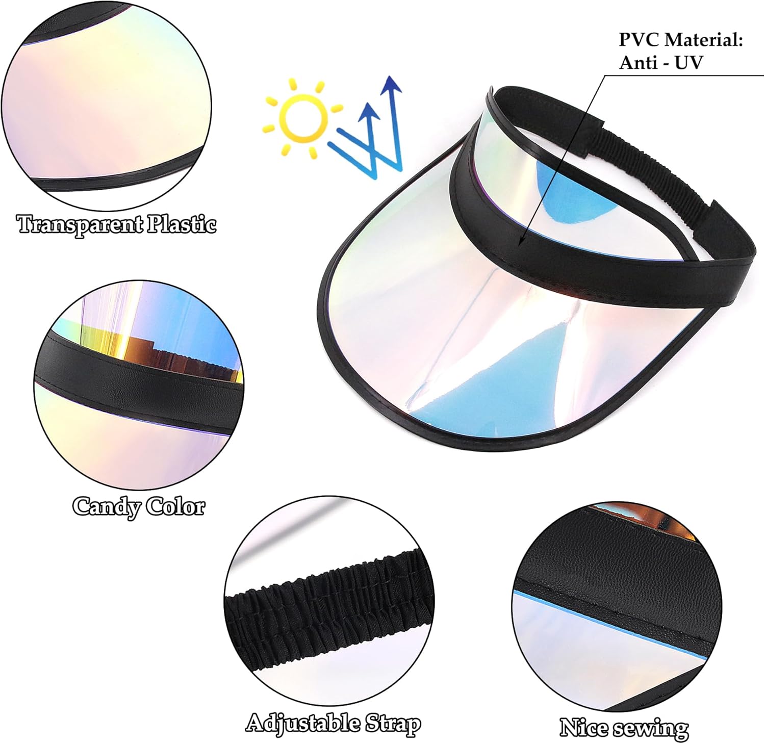 Surkat Plastics Clear Sun Visors UV Protection Hat Cap Headwear Sunhat for Golf Tennis Beach Cycle - Image 5