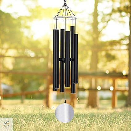 Himalayan Melody Wind Chime Aureole Tuned Aluminum Black 36 inches Home Decoration Balcony Office Garden Decor Metal 6 Pipes