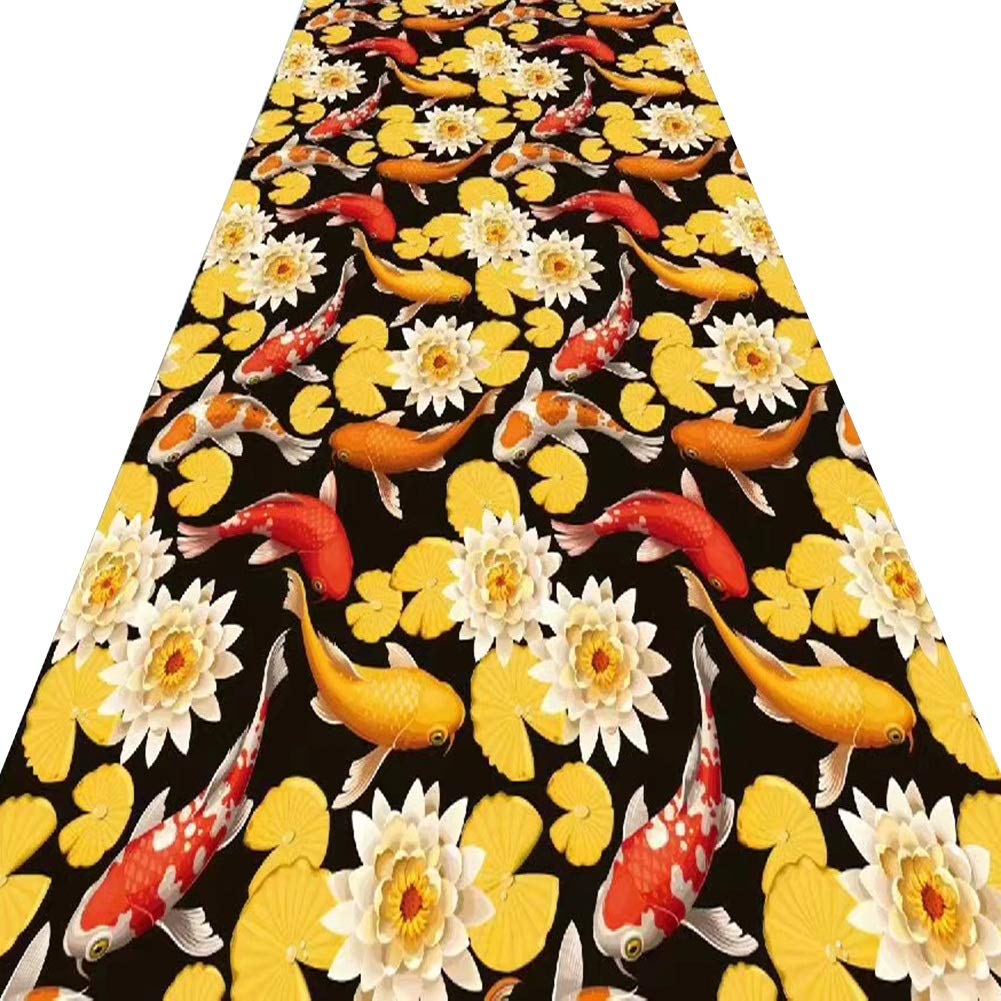 Tapis de couloir anti-bruit motif 3D carpe pour entrée et salon