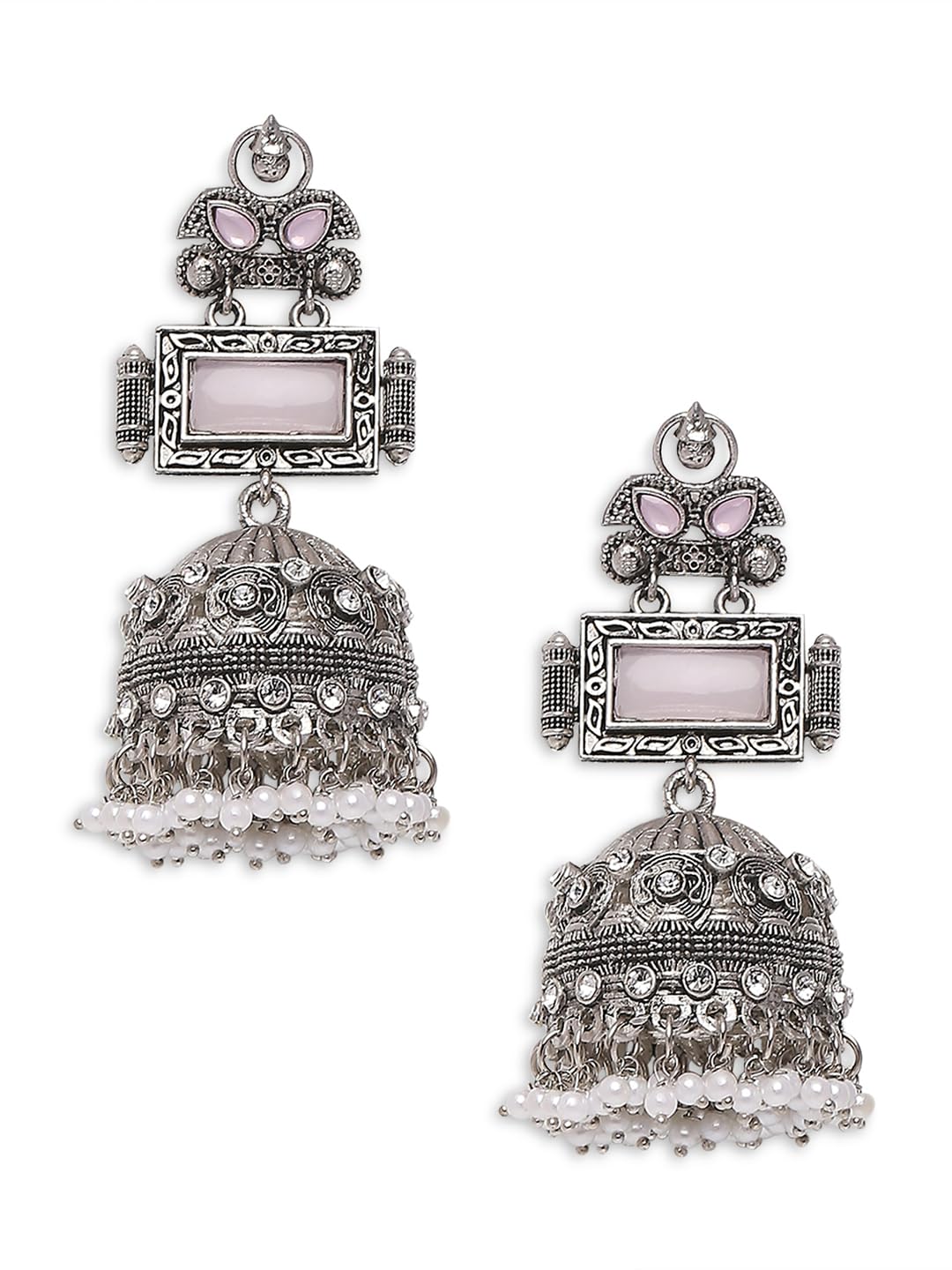 OOMPH Jewellery Oxidised Silver Jhumka Earrings - Pink Opal MoonStone - For Women & Girls Stylish Latest (ECK202_AOR1) (B0CC5PDDL8) Amazon Price History, Amazon Price Tracker