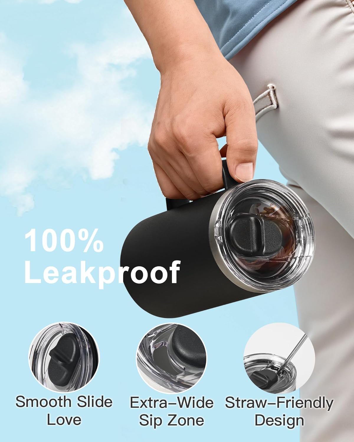 Insulated Coffee Mug 24 oz, Double Wall Stainless Steel Coffee Mug with Lids, Leak-Proof & Detachable Slider Lid for Thorough Clean, Keeps Coffee Cold for 9 Hrs, Suitable for Camp Home Office - Image 3