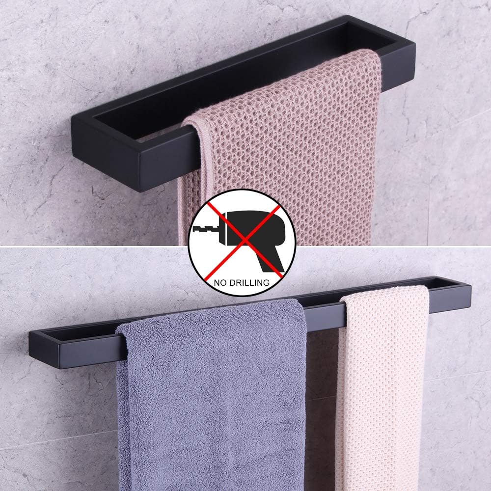 50% Off Discount GERZWY Bathroom Hardware Set 2 Piece Black Towel Ring and Towel Bar SUS 304 Stainless Steel Self Adhesive Matte Black