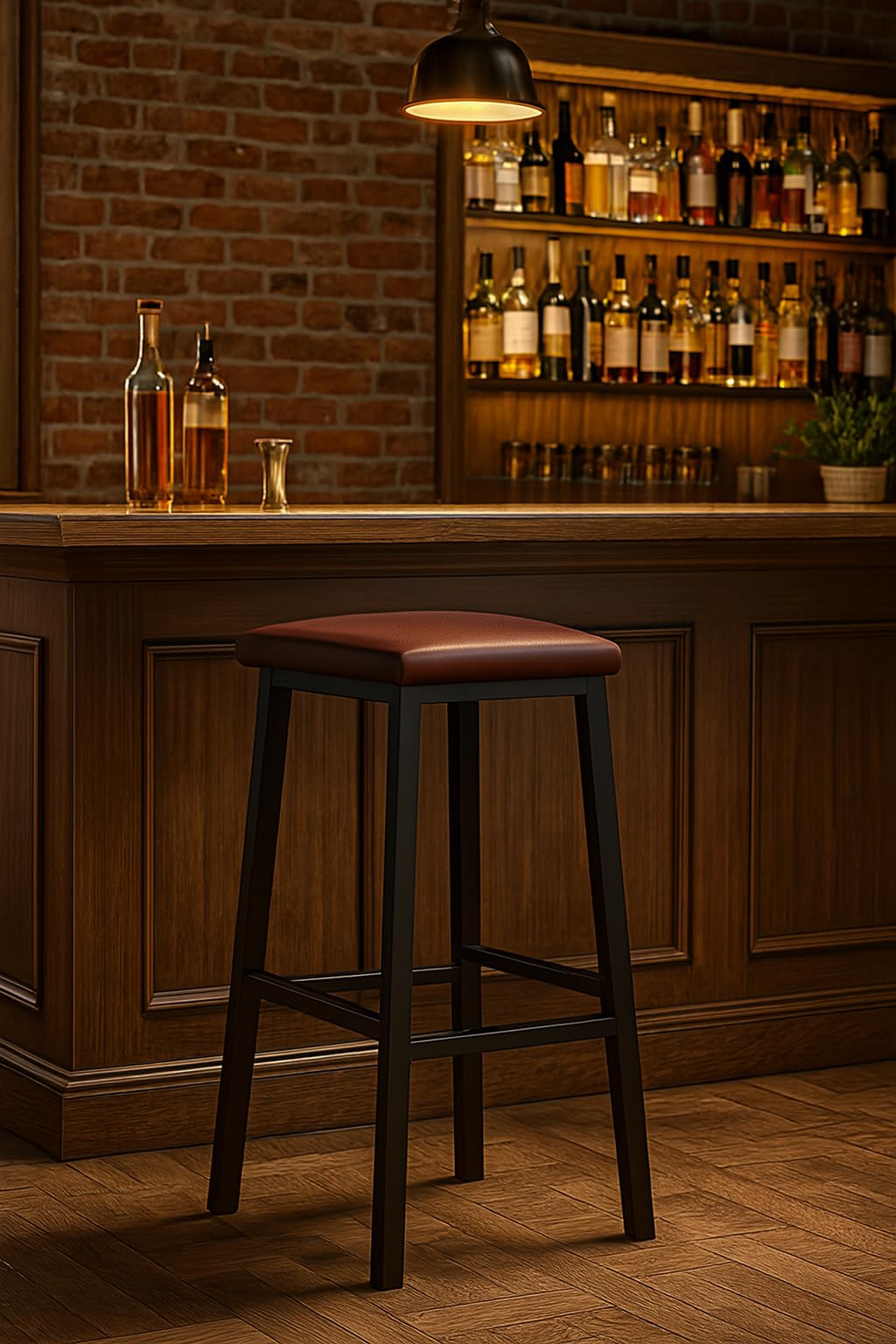 31 Inch Solid Wood Bar Stool for Kitchen Counter & Home Bar | High Stool with Padded Cushion Seat & Footrest | Breakfast Counter Chair (Black Frame, Brown Cushion)-image-46