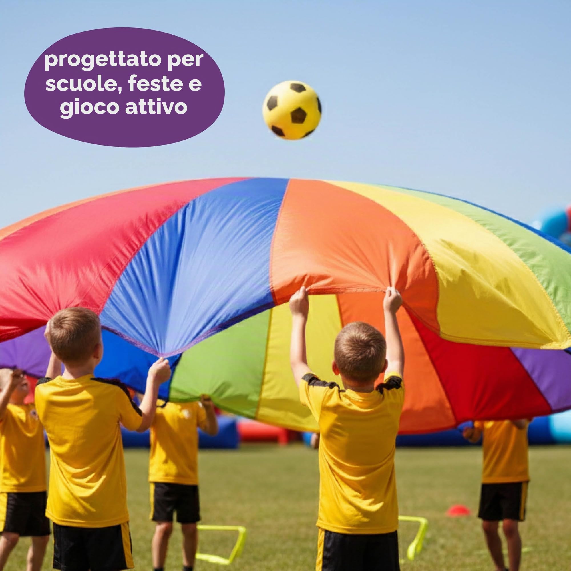 THE TWIDDLERS XXL Grande Paracadute Arcobaleno con 24 Manici per Bambini - 6m - Ottimo Come Gioco di Gruppo