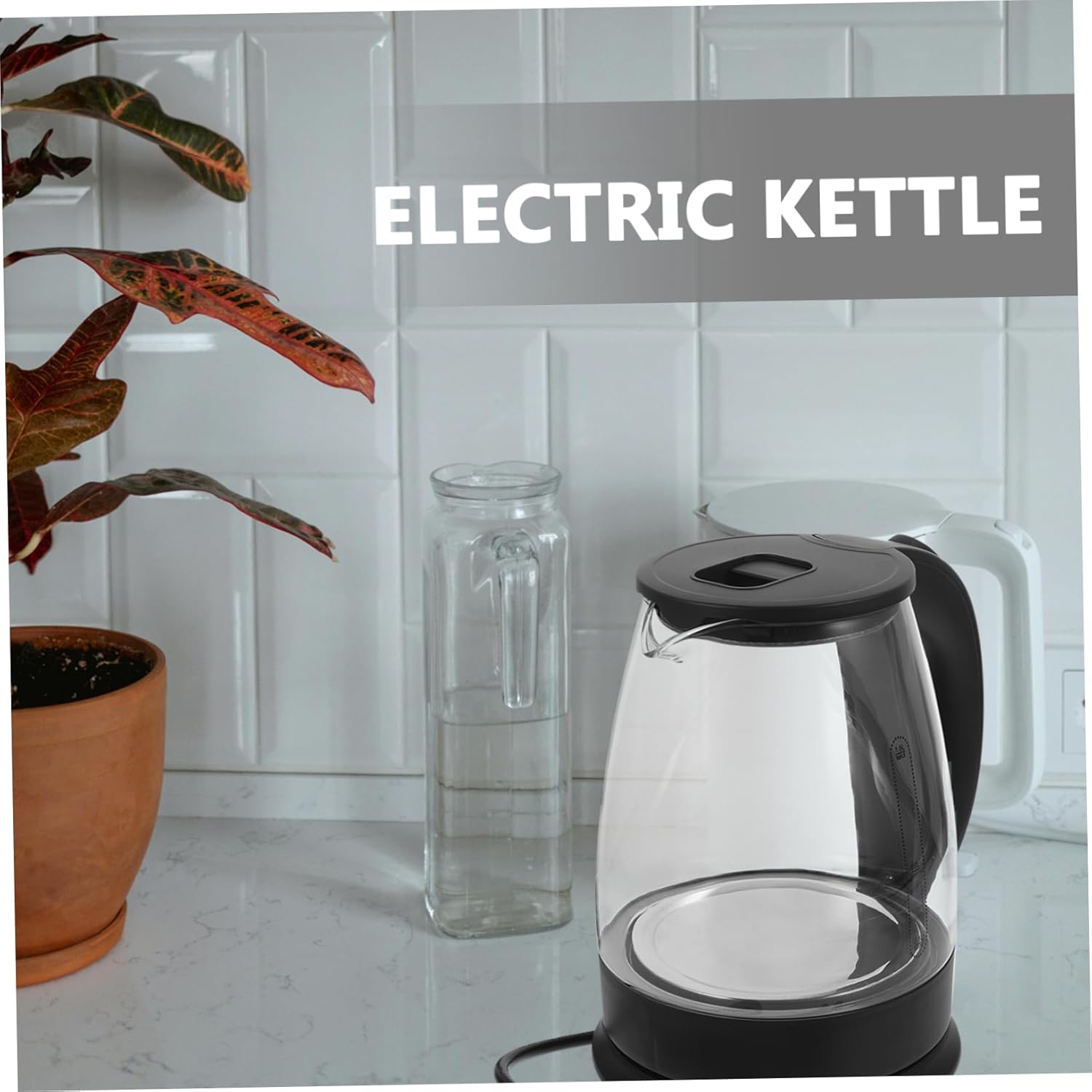 PRETYZOOM Electric Kettle Water Boiler with Scald Handle High Borosilicate Material Ergonomic Heat Resistant to Clean for Coffee and Tea Brewing US Plug