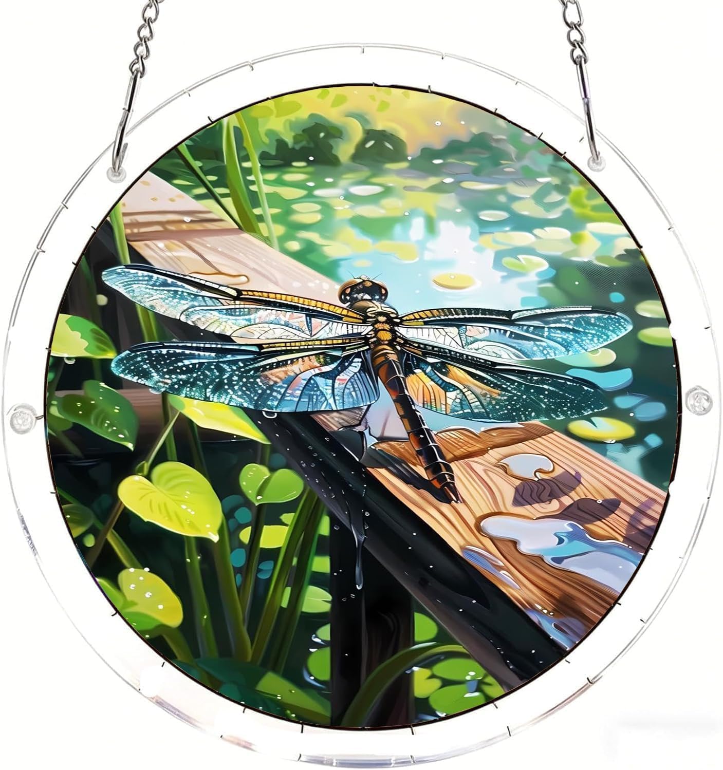 The Dragonfly Perched on The Fence Dragonfly Acrylic Jigsaw Puzzles Suncatcher, 8.2 Inch Window Hanging Suncatcher Acrylic Puzzle, DIY Home Decor Art Gift