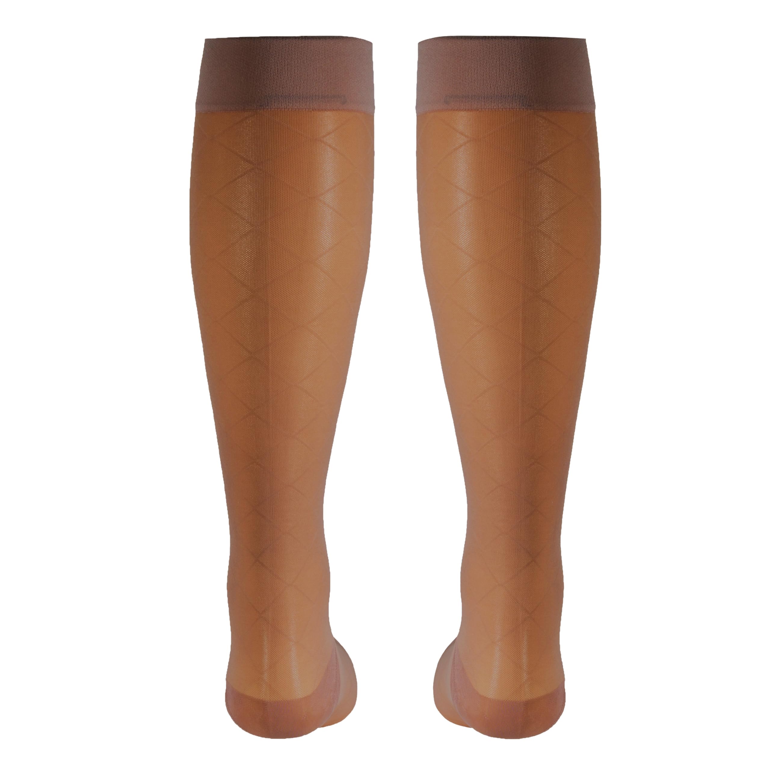 NuVein Sheer Compression Stockings, 15-20 mmHg Support, Women's Dot Pattern Nylons, Knee High, Closed Toe, Espresso, Large