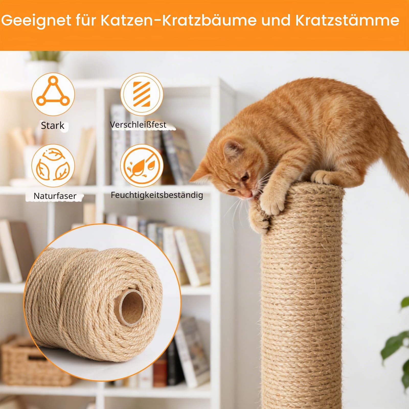100m Sisalseil für Kratzbaum 6mm, Juteschnur, Kratzbaum Seil, Natur Sisal Seil für Katzen, Kratzseil, Haushalt, Garten, DIY, Dekoration