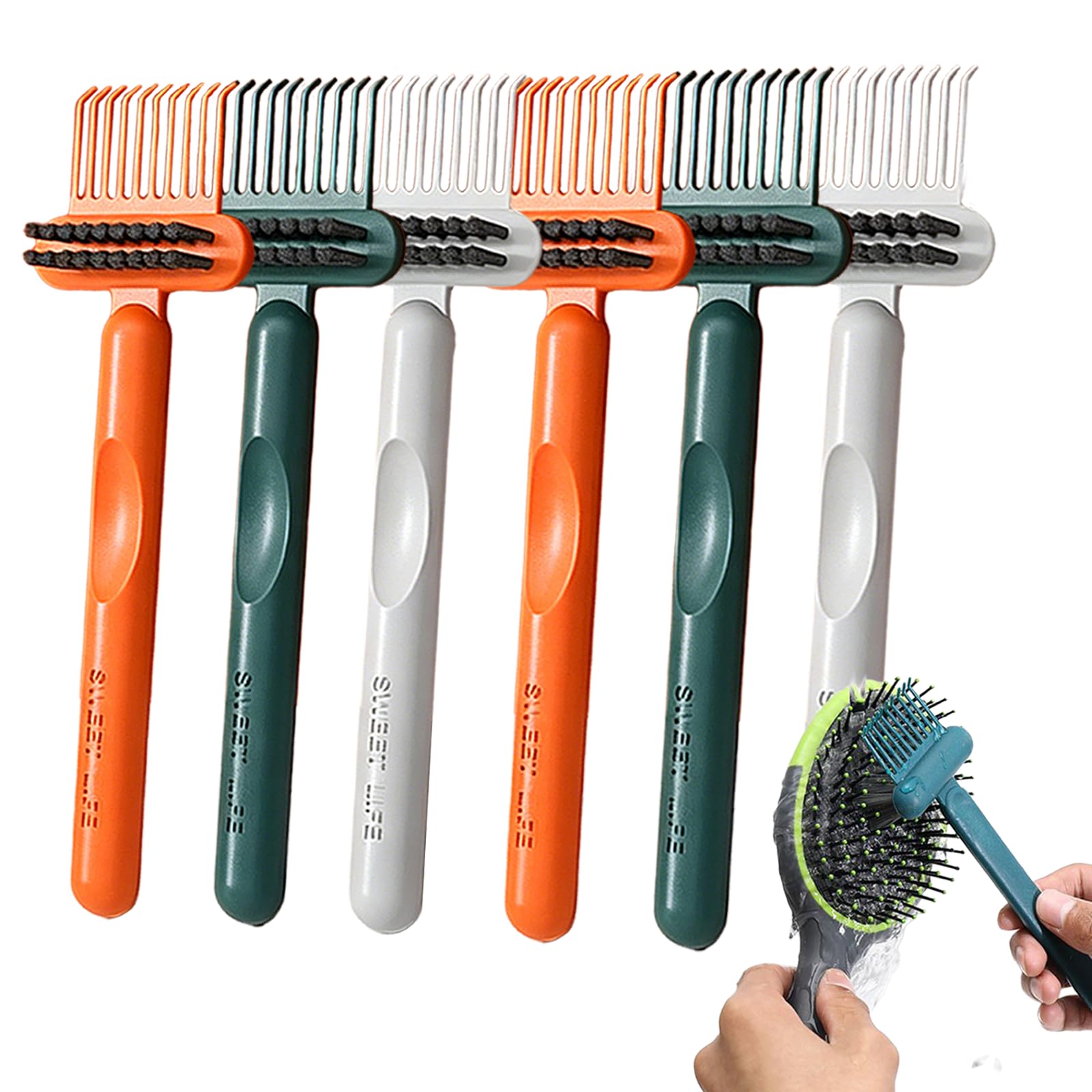 Hairbrush Cleaner Tool, 6 Pack 2-in-1 Comb Cleaning Rake for Hair Removal, Portable Brush Cleaner for Home & Salon Use