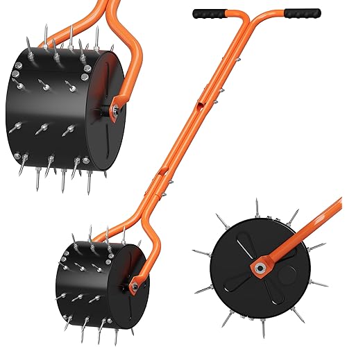 Walensee Rolling Lawn Aerator, Heavy Duty Manual Aerator Tool with 30 Spikes, Aerator Lawn Tool with Integrated Dual-Bar Handle, Soil Penetrator Push Lawn Aeration for Yard, Garden and Lawn