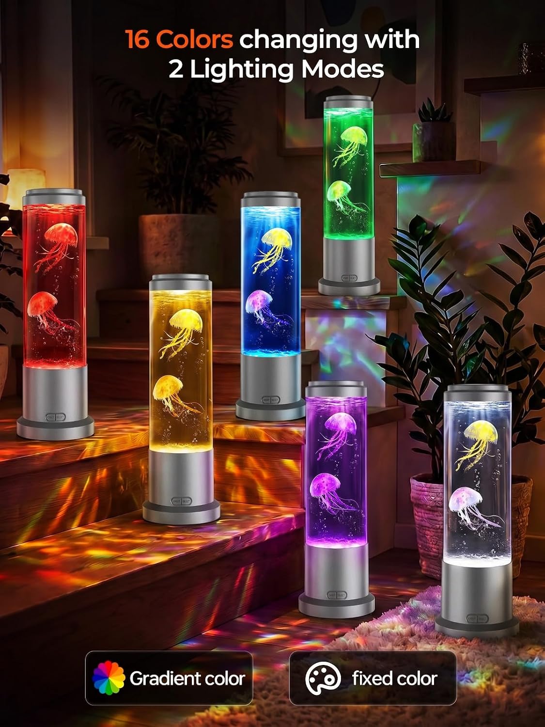 Jellyfish Lamp,7 Color Mood Night Light, Sleep Anxiety Calming,Whisper-Quiet Sensory Aquarium Light, Dual Power Mode Decorative Night Lamp for Home Office Decoration and Gifts image 2