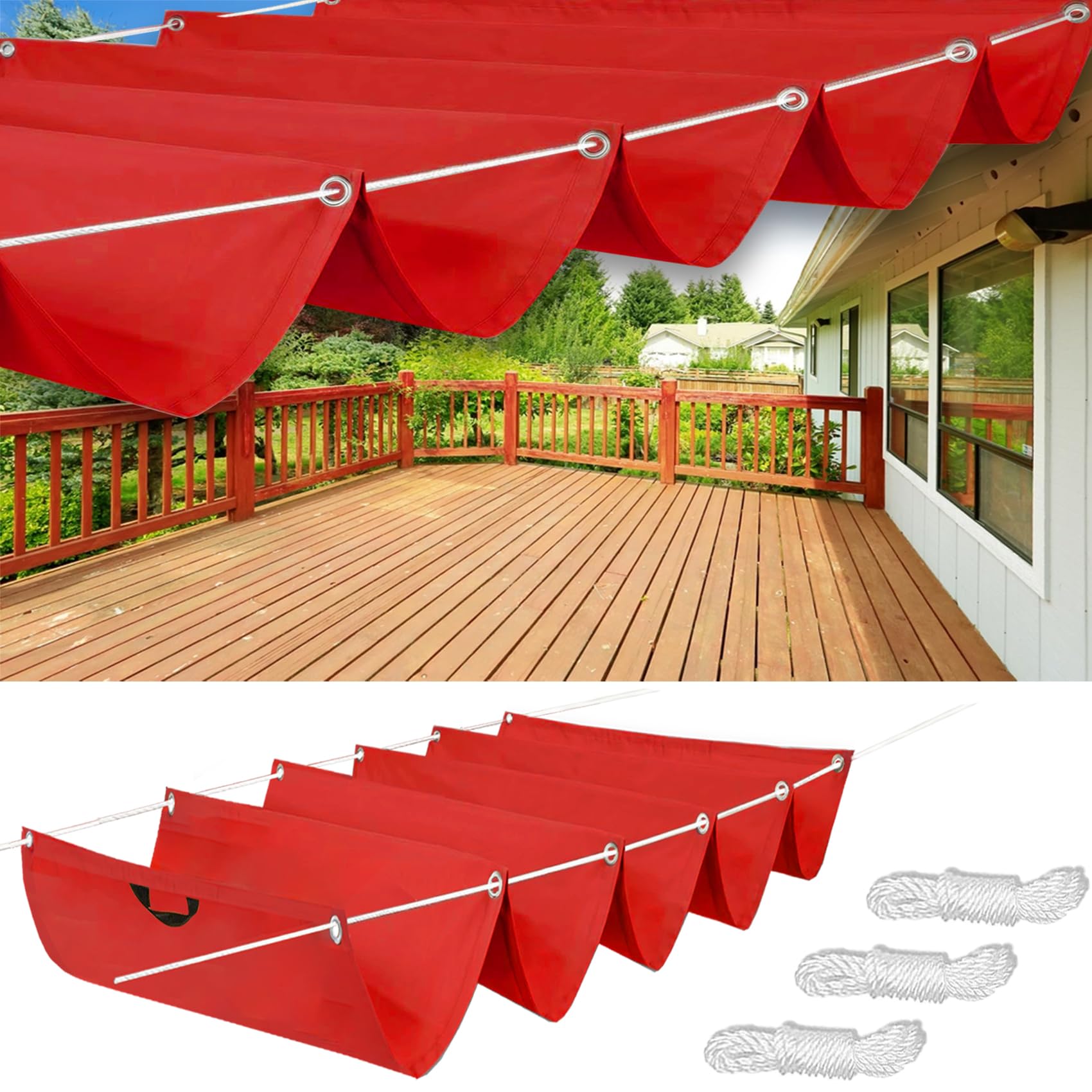Voile d'ombrage contre la pluie et les UV rouge avec corde pour pergola