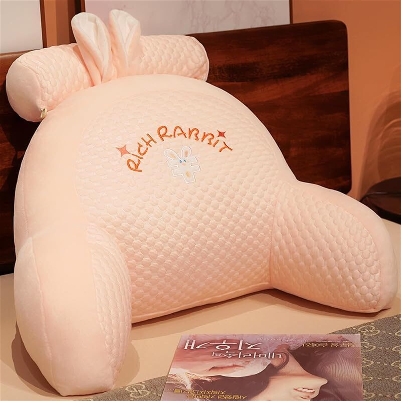 Coussin de soutien lombaire en soie glacée rose 70x50 cm haut de gamme pour lit