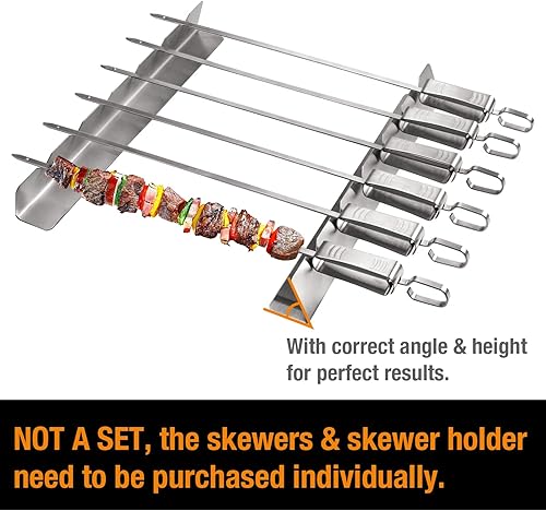 Miniatura 5 de Kabob - Juego de 2 brochetas de acero inoxidable con 6 muescas compatibles con madera, bambú, redondo, metal, pinchos planos para parrilla,