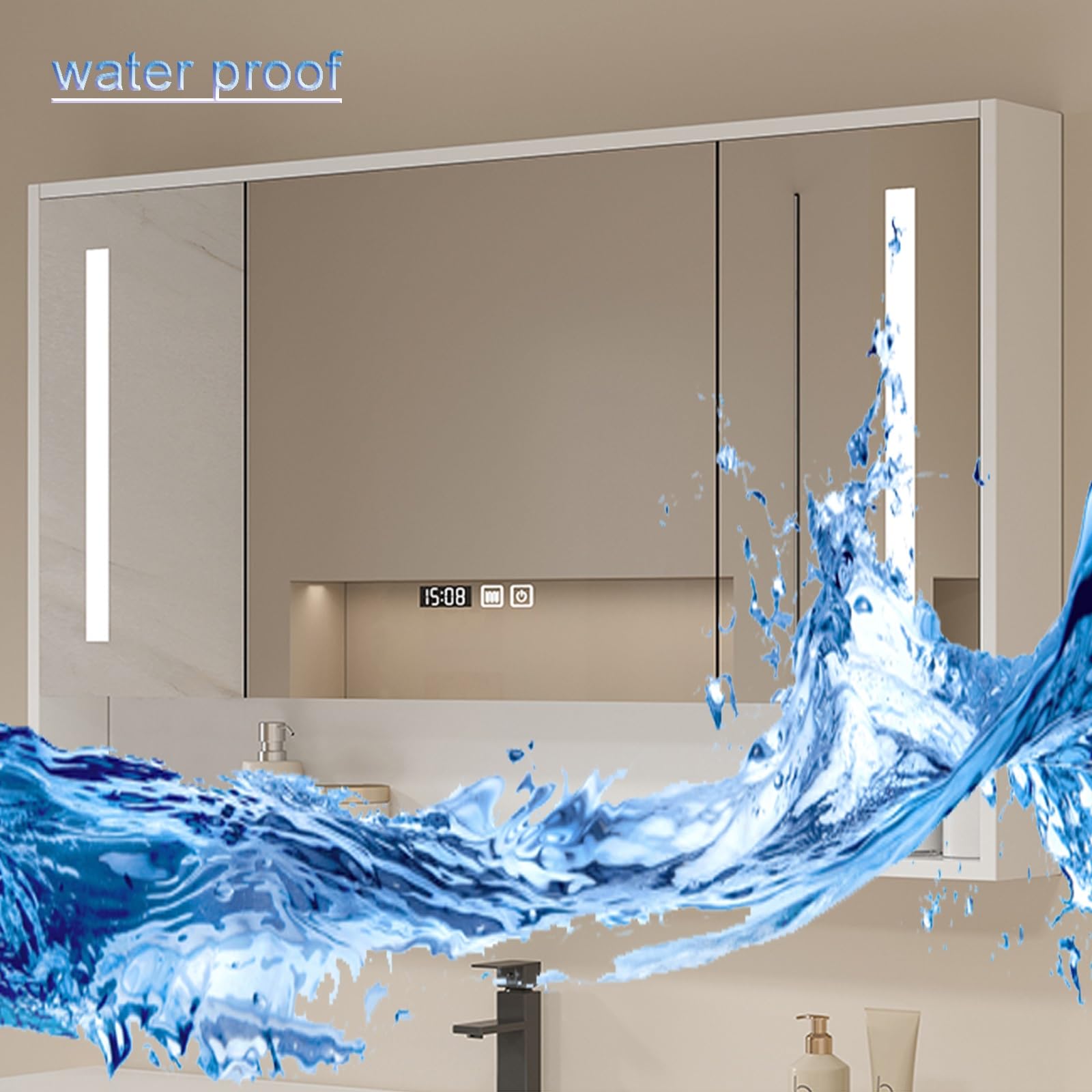 Specchio contenitore bagno，Smart mobile specchio bagno con LED luce，Armadietto da bagno sospeso，modalità a 3 colori，dimmerabile，Armadietto a Specchio Antiappannamento(A,W140*H70cm/W55.1*H27.6in)
