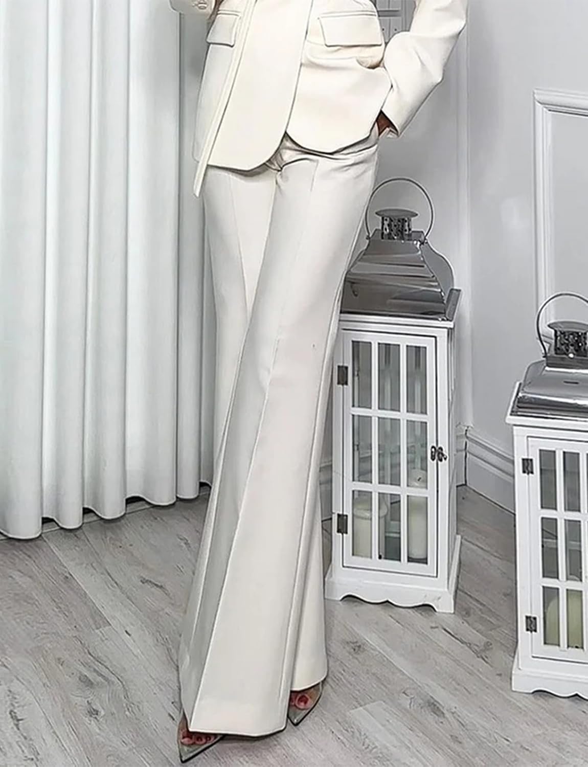 Women's Two Pieces Suit Notch Lapel Jacket Wide Leg Pants Wedding Formal Daily Tuxedos