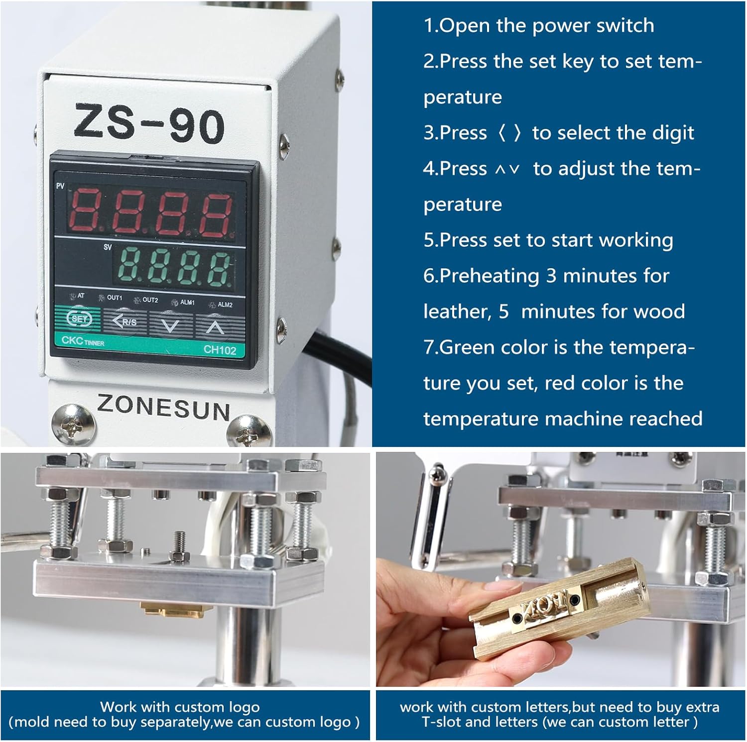 ZONEPACK 10x13cm Digital Embossing Machine Hot Foil Stamping Machine Manual Tipper Stamper for PVC Leather PU Paper with Paper Holder and Scale Branding on Masks