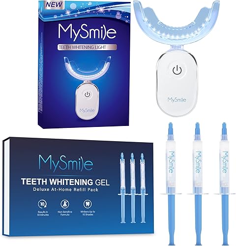 MySmile Luz de blanqueamiento de dientes,Paquete de recarga de gel blanqueador de dientes no sensibles,Tratamiento de 10 minutos Productos para