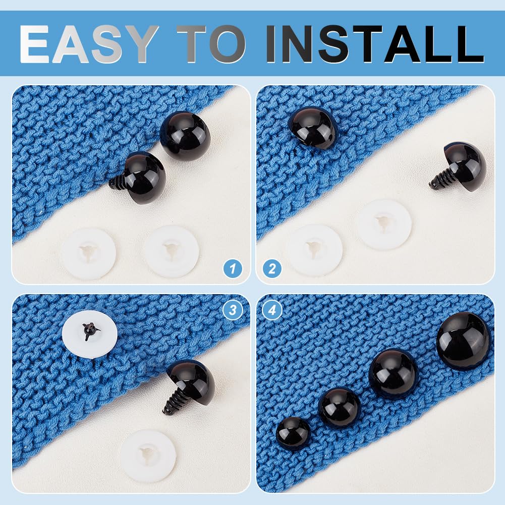 OLYCRAFT 18 ojos negros de seguridad para Amigurumi de 20 a 60 mm, ojos de resina para manualidades, ojos negros para manualidades, ganchillo de resina, ojos de seguridad, ojos de ganchillo rellenos