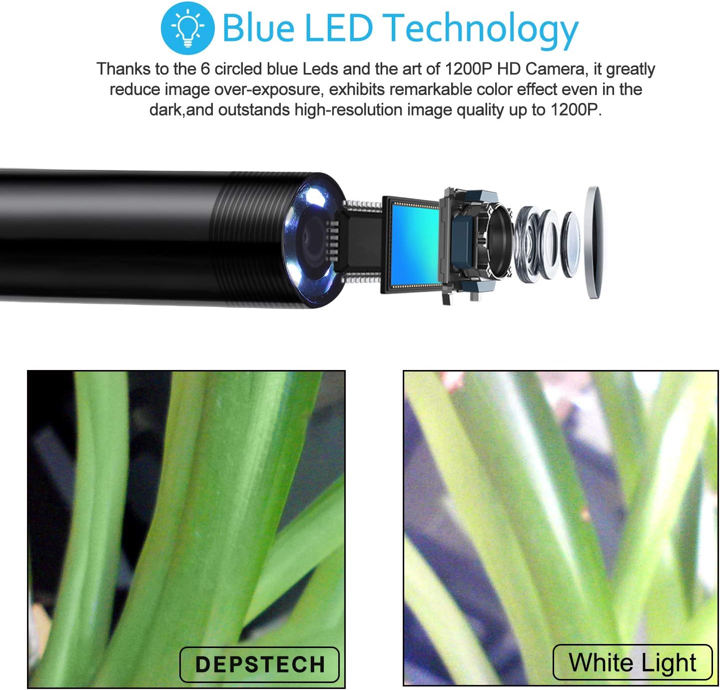 DEPSTECH Wireless Endoscope, IP67 Waterproof WiFi Borescope Inspection 2.0 Megapixels HD Snake Camera for Android and iOS Smartphone, iPhone, iPad, Samsung -Black(11.5FT)