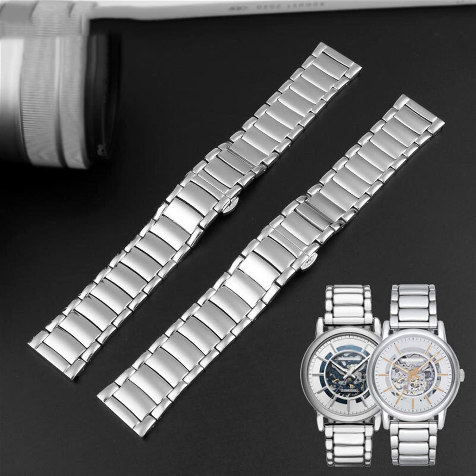 Solidny pasek ze stali nierdzewnej 22 mm do Armani AR60006/AR1980/AR1981/AR1853/AR11238 męski pasek do zegarka z klamrą motylkową
