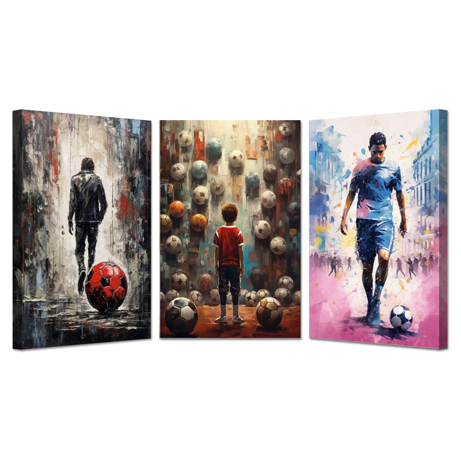 veces 3 carteles Deporte Lienzos decorativos Cuadro Lienzo, Deportes retro inspiradores Moderno posters Grande Cocina Cuadros Pared Imágenes Decoracion Salon - 60x80cmx3 Enmarcado