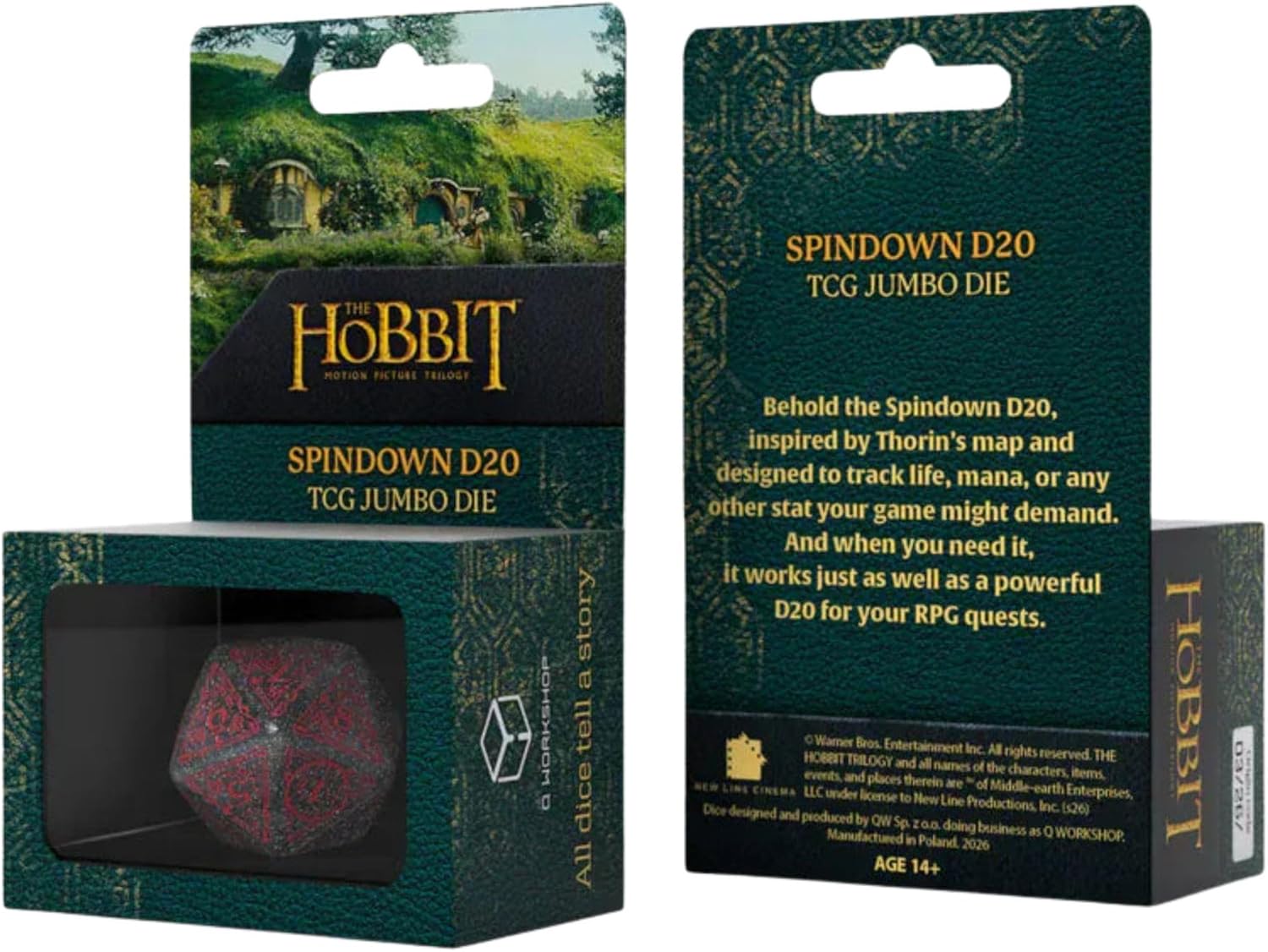 The Hobbit Jumbo Spindown D20 Lunaris Die by Q-Workshop | Large Middle-Earth Inspired Life Counter, Premium Engraved Map Design | Easy-Read Numbers | Durable Gaming Dice for TCGs, RPGs & Tabletop Play